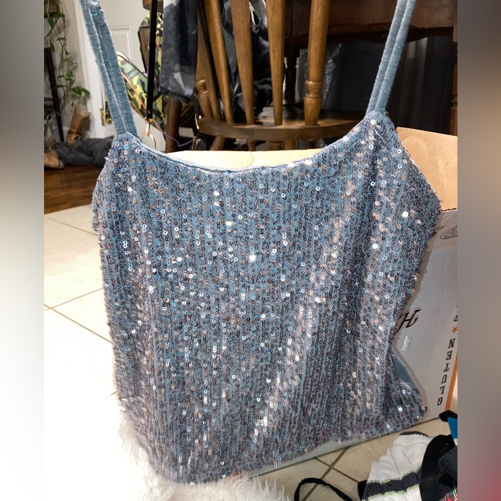 Silver Sequin Tank Top